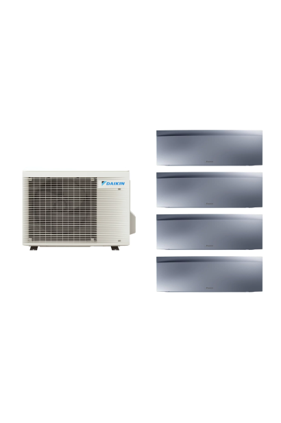Aparat de aer conditionat multisplit Daikin EMURA cu patru unitati interne argintii, trei 7000 BTU si una de 12000 BTU, 3xFTXJ20