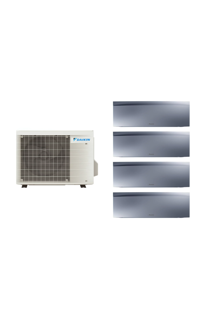 Aparat de aer conditionat multisplit Daikin EMURA cu patru unitati interne argintii, trei 7000 BTU si una de 12000 BTU, 3xFTXJ20