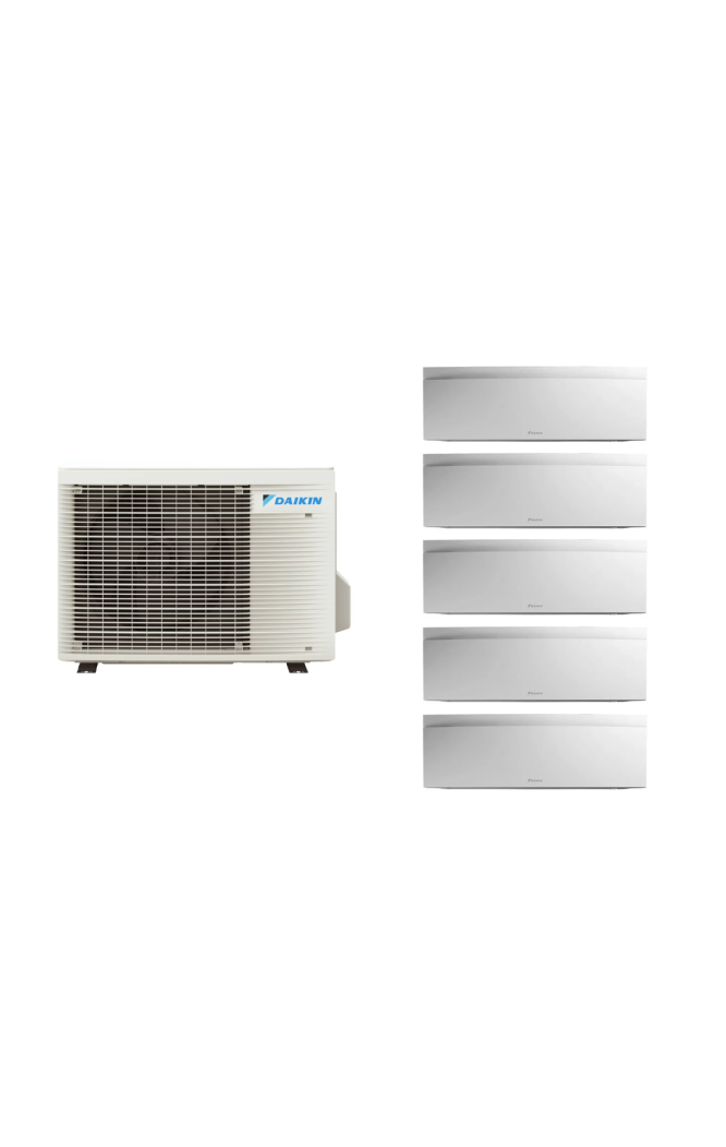 Aparat de aer conditionat multisplit Daikin EMURA cu cinci unitati interne albe, patru 7000 BTU si una de 12000 BTU, 4xFTXJ20AW 