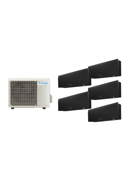 Aparat de aer conditionat multisplit Daikin EMURA cu cinci unitati interne negre, patru 7000 BTU si una de 12000 BTU, 4xFTXJ20AB