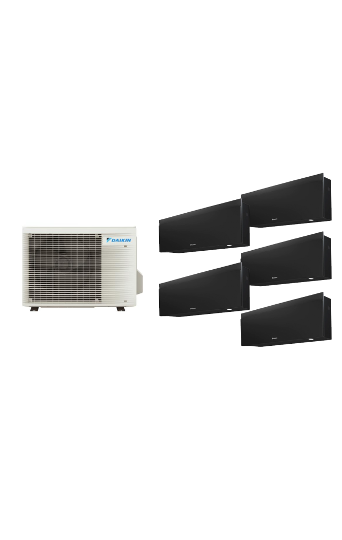 Aparat de aer conditionat multisplit Daikin EMURA cu cinci unitati interne negre, patru 7000 BTU si una de 12000 BTU, 4xFTXJ20AB