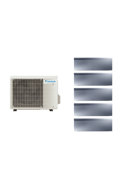 Aparat de aer conditionat multisplit Daikin EMURA cu cinci unitati interne argintii, patru 7000 BTU si una de 18000 BTU, 4xFTXJ2