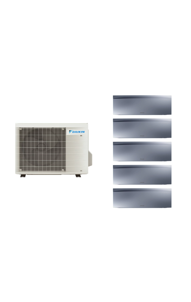 Aparat de aer conditionat multisplit Daikin EMURA cu cinci unitati interne argintii, patru 7000 BTU si una de 18000 BTU, 4xFTXJ2
