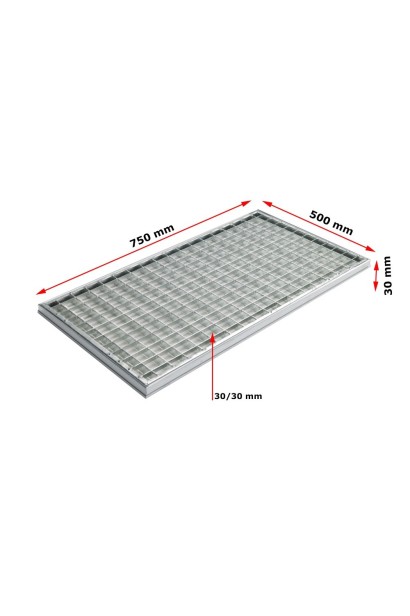 Ștergător de picioare încastrabil ACO Self Vario, cu ramă din aluminiu și grătar retea ochiuri 30/30, 750x500x30mm