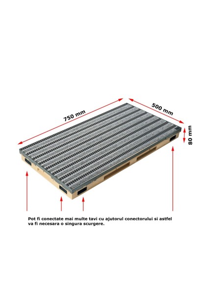 Ștergător de picioare încastrabil ACO Vario 2.0 Hybrid, cu tavă din beton cu polimeri și grătar benzi textile si cauciucate, 750