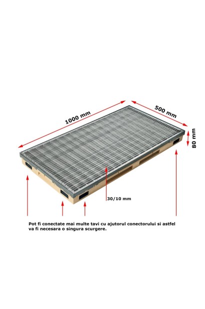 Ștergător de picioare încastrabil ACO Vario 2.0 Hybrid, cu tavă din beton cu polimeri și grătar rețea ochiuri 30/10, 1000x500x80