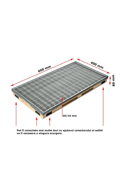 Ștergător de picioare încastrabil ACO Vario 2.0 Hybrid, cu tavă din beton cu polimeri și grătar rețea ochiuri 30/10, 600x400x80m