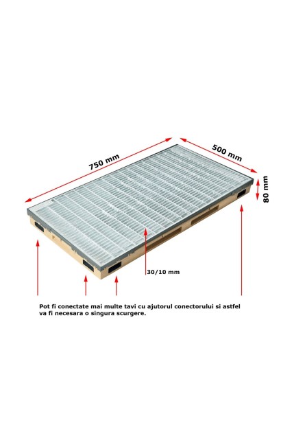 Ștergător de picioare încastrabil ACO Vario 2.0 Hybrid, cu tavă din beton cu polimeri și grătar rețea ochiuri 30/10, B125, 750x5