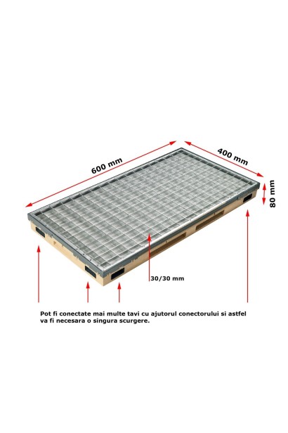 Ștergător de picioare încastrabil ACO Vario 2.0 Hybrid, cu tavă din beton cu polimeri și grătar retea ochiuri 30/30, 600x400x80m