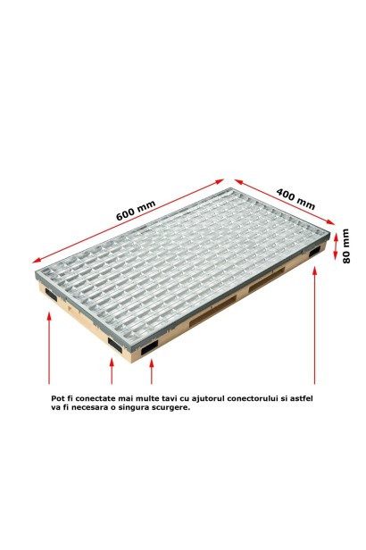 Ștergător de picioare încastrabil ACO Vario 2.0 Hybrid, cu tavă din beton cu polimeri și grătar rețea V, 600x400x80mm