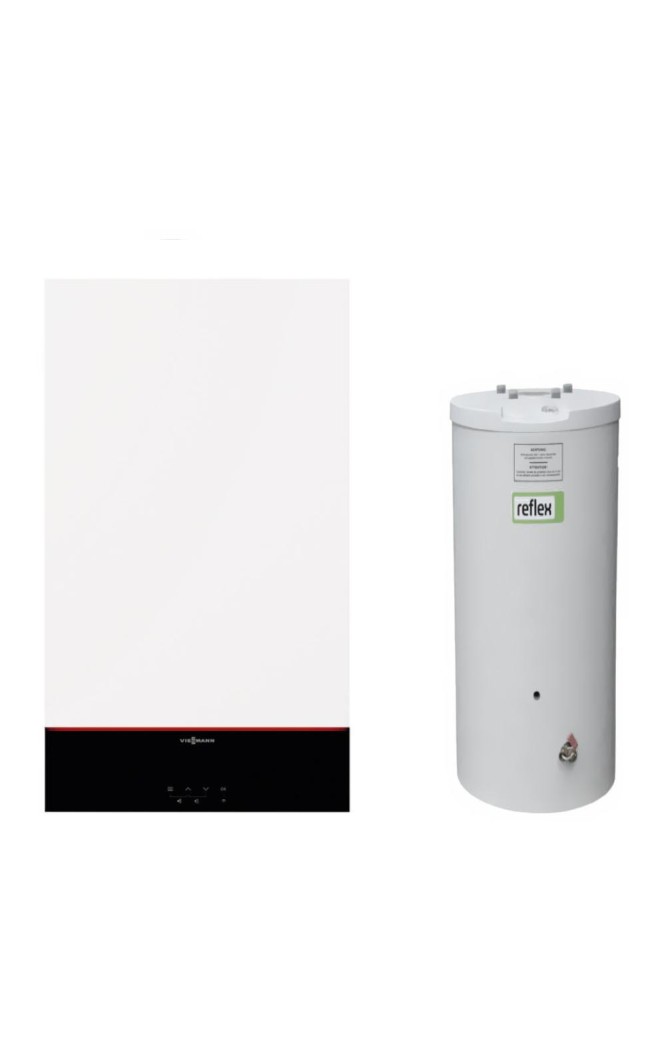 Pachet centrală termică în condensație Viessmann Vitodens 100-W S1 25kW cu boiler Reflex 120 litri -termostat Honeywell-CADOU, k