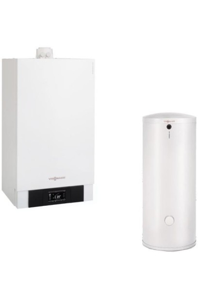 Pachet centrală termică Viessmann Vitodens 200-W 49 kW cu boiler monovalent Vitocell 300 litri - termostat Honeywell-CADOU, kit 