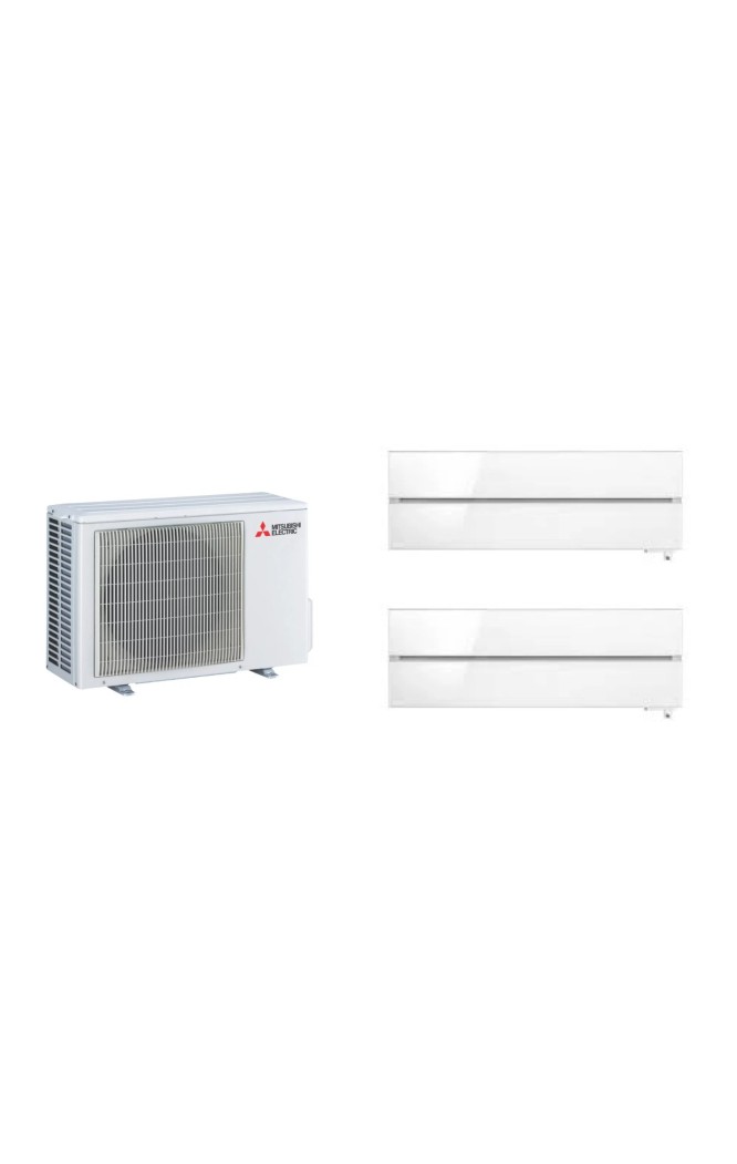 Aparat de aer condiționat multisplit Mitsubishi Electric cu două unități interne Kirigamine Deluxe 9000 și 12000 BTU, garanție 6