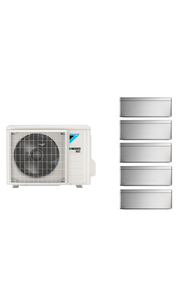 Aparat de aer condiționat multisplit Daikin Stylish cu cinci unități interne, patru 5000 BTU și una de 12000 BTU Silver - garanț