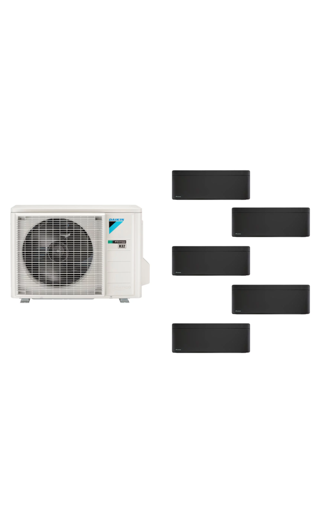 Aparat de aer condiționat multisplit Daikin Stylish cu cinci unități interne, patru 5000 BTU și una de 12000 BTU Black - garanți