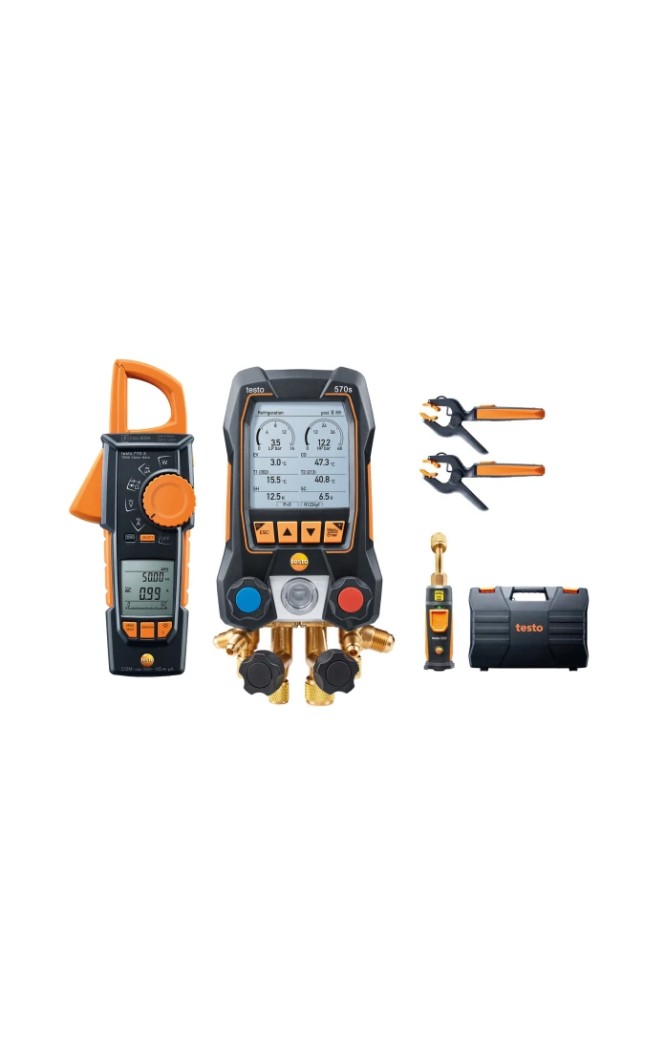 Testo 570s Set Vacuum cu clește ampermetric - Manifold digital inteligent cu sonde wireless de vacuum și de temperatură tip cleș