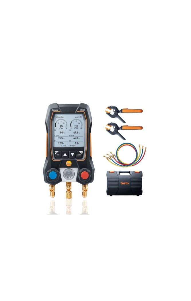 Testo 550s Set smart cu furtunuri - Manifold digital inteligent cu sonde de temperatură wireless și set de 3 furtunuri de umpler