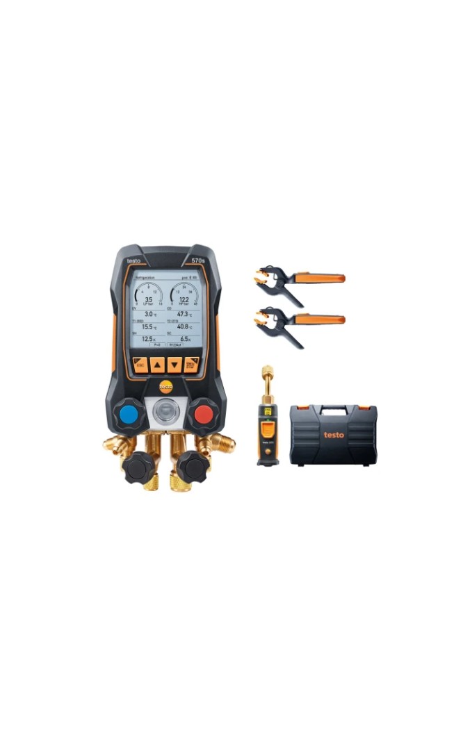 Testo 570s Set Vacuum - Manifold digital inteligent cu sonde wireless de vacuum și de temperatură tip clește